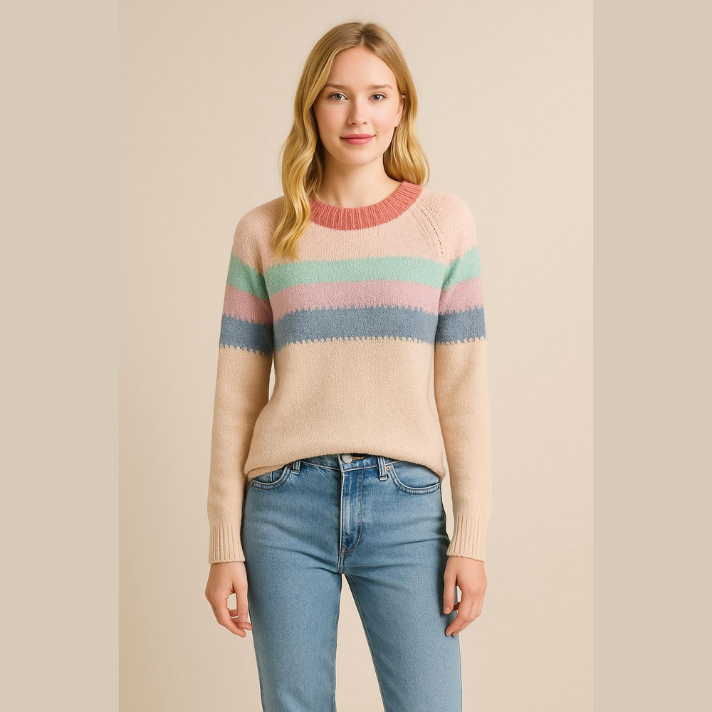 Hem & Thread Colorblock Striped Knit Sweater Medium